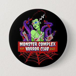 MACARON ROND 7,6 CM CLUB D'HORREUR DU COMPLEXE MONSTER PRINCIPAL LOGO 