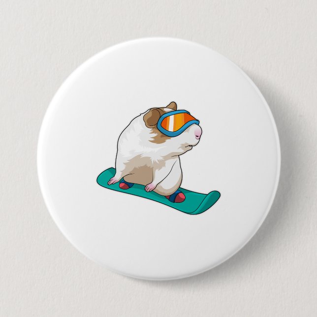 Macaron Rond 7,6 Cm Cochon de Guinée Snowboard Snowboard (Devant)