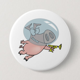 Macaron Rond 7,6 Cm Cochon de l'espace avec un pistolet à rayons, astr