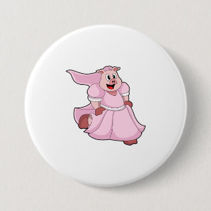 Macaron Rond 7,6 Cm Cochon en mariée avec robe Mariage