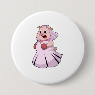 Macaron Rond 7,6 Cm Cochon en mariée avec robe Mariage.PNG