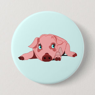 Macaron Rond 7,6 Cm Cochon rose avec bouton des yeux bleus - Votre cou
