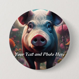 Macaron Rond 7,6 Cm Cochon sur un bouton personnalisé, ajouter une pho