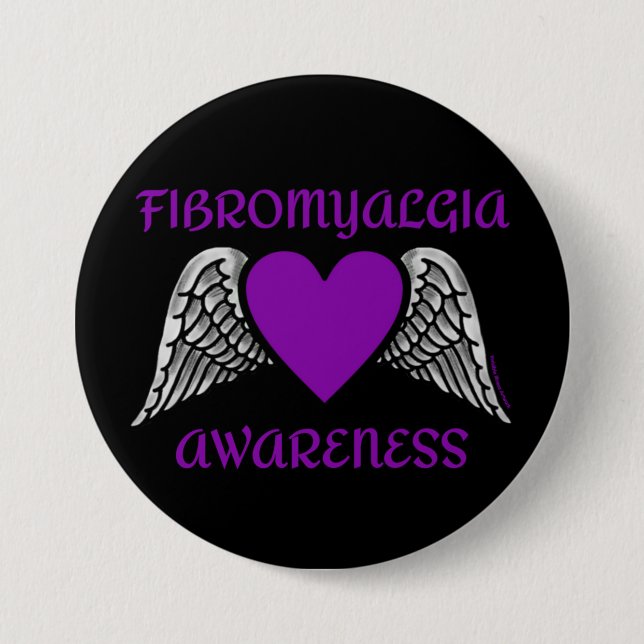 Macaron Rond 7,6 Cm Coeur/ailes...bouton Fibro (Devant)