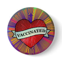 Coeur arc-en-ciel rétro cool avec bannière vacciné