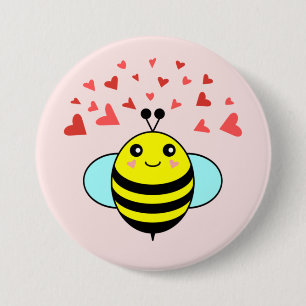Macaron Rond 7,6 Cm Cœur d'amour heureux abeille
