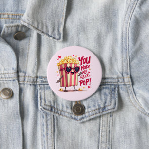 Macaron Rond 7,6 Cm Cœur de Popcorn Design de la Saint-Valentin Pop