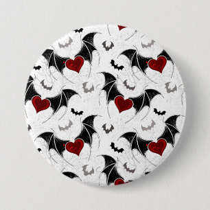 Macaron Rond 7,6 Cm Coeur d'Halloween avec ailes de chauve-souris noir