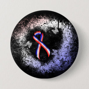 Macaron Rond 7,6 Cm Coeur du ruban rouge, blanc et bleu