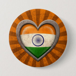 Macaron Rond 7,6 Cm Coeur indien âgé de drapeau avec les rayons lég