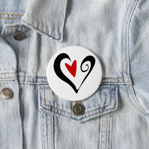 Macaron Rond 7,6 Cm Coeur Noir Et Rouge