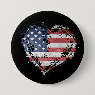 Macaron Rond 7,6 Cm Coeur patriotique américain à Grunge