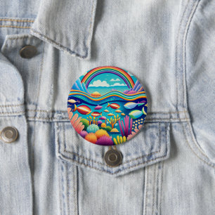 Macaron Rond 7,6 Cm Coloré sous-marin sous l'arc-en-ciel