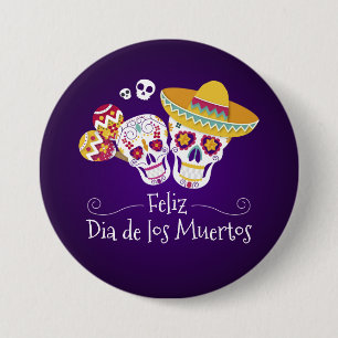 Macaron Rond 7,6 Cm Colorful Dia de los Muertos   Button