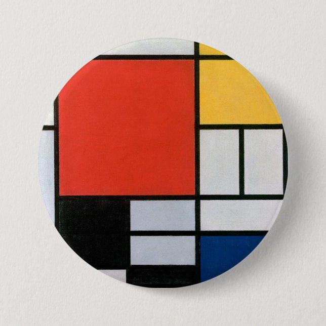 Macaron Rond 7,6 Cm Composition de Mondrian Rouge, Jaune, Bleu, Noir (Devant)