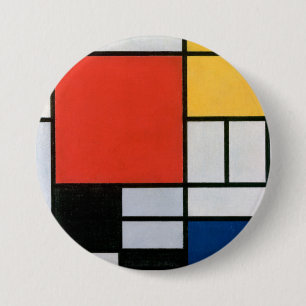Macaron Rond 7,6 Cm Composition de Mondrian Rouge, Jaune, Bleu, Noir