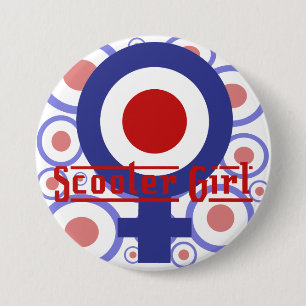 Macaron Rond 7,6 Cm Conception de fille de scooter sur l'arrière -