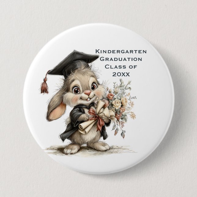 Macaron Rond 7,6 Cm Conception de lapin de remise de diplômes de mater (Devant)