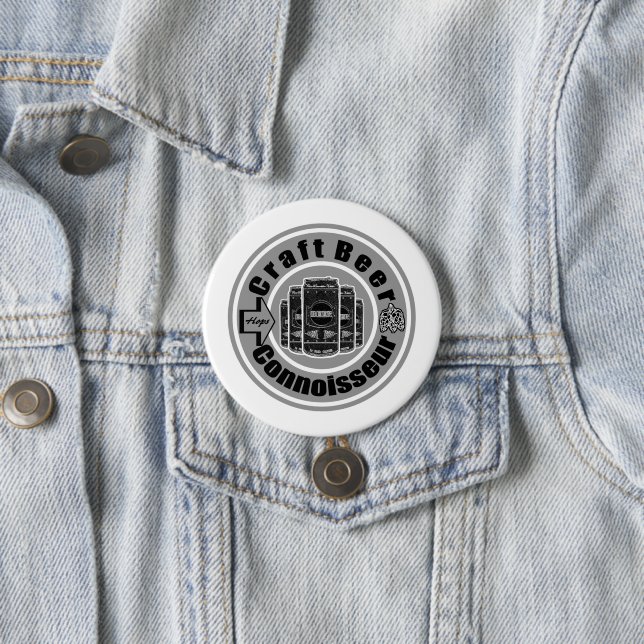 Macaron Rond 7,6 Cm Connoisseur de bière artisanale gris (En situation)