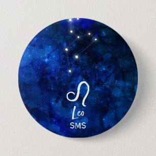 Macaron Rond 7,6 Cm Constellation du zodiaque Lion Galaxie Bleu foncé