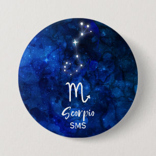 Macaron Rond 7,6 Cm Constellation du zodiaque Scorpion Galaxie bleue M
