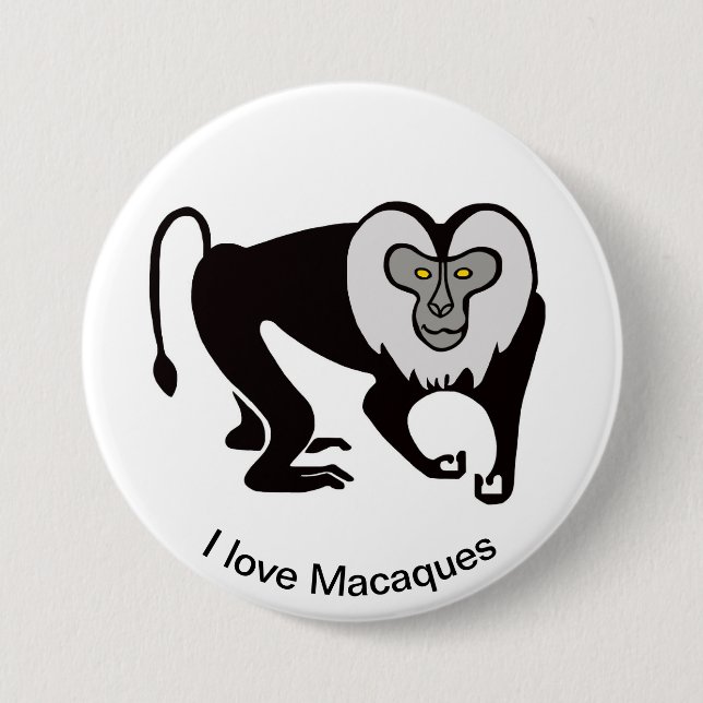 Macaron Rond 7,6 Cm Cool J'aime MACAQUES - Animaux sauvages - Singe (Devant)