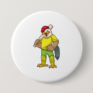 Macaron Rond 7,6 Cm Coq en batteur avec batte de cricket