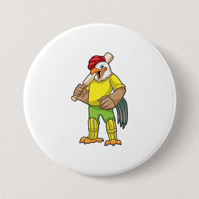Macaron Rond 7,6 Cm Coq en batteur avec batte de cricket (Devant)