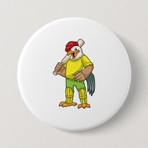 Macaron Rond 7,6 Cm Coq en batteur avec batte de cricket