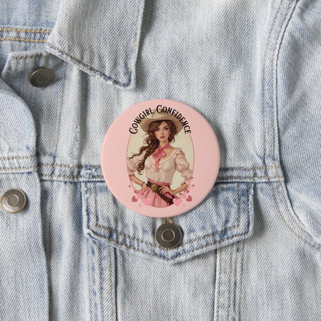 Macaron Rond 7,6 Cm Coquette Cowgirl Western Mode Portrait (En situation)