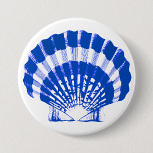 Macaron Rond 7,6 Cm Coquillage - bleu cobalt et blanc