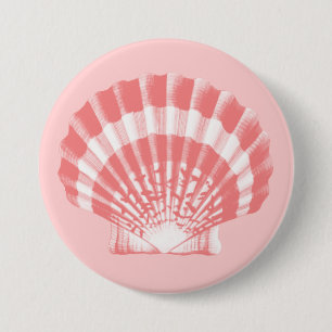 Macaron Rond 7,6 Cm Coquillage - corail rose et blanc