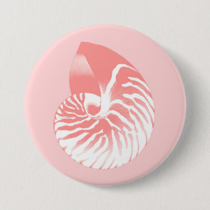 Macaron Rond 7,6 Cm Coquille de Nautilus - corail rose et blanc