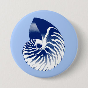 Macaron Rond 7,6 Cm Coquille de Nautilus - marine, blanc & bleu clair