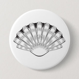 Macaron Rond 7,6 Cm Coquille Saint-Jacques Coquillage Minimaliste Noir