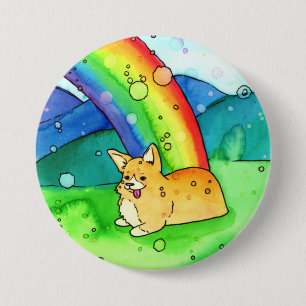 Macaron Rond 7,6 Cm Corgi À La Fin Du Bouton Arc En Ciel