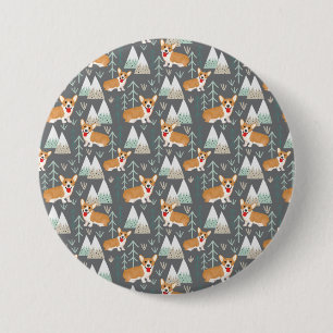Macaron Rond 7,6 Cm Corgis dans les montagnes et Motif forestier