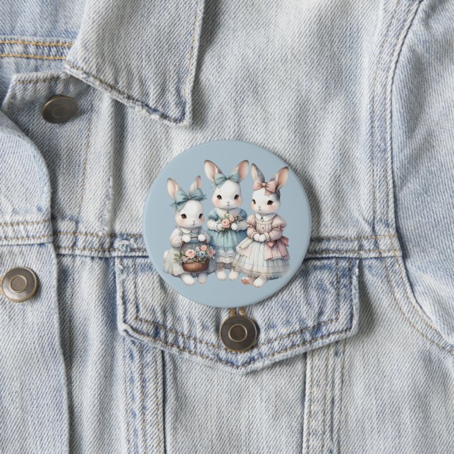 Macaron Rond 7,6 Cm Cottage Bunny Sisters Watercolor Illustration (En situation)