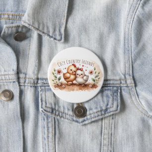 Macaron Rond 7,6 Cm Cottagecore Aquarelle Duo de Poussin Fantaisiste