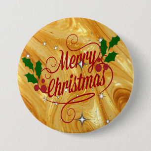 Macaron Rond 7,6 Cm Couleur or, Joyeux Noël,