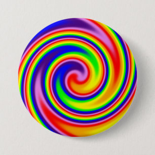 Macaron Rond 7,6 Cm Couleurs arc-en-ciel rétro hippie spirale flou dou