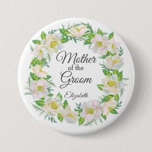 Macaron Rond 7,6 Cm Couronne florale blanche de la mère du marié