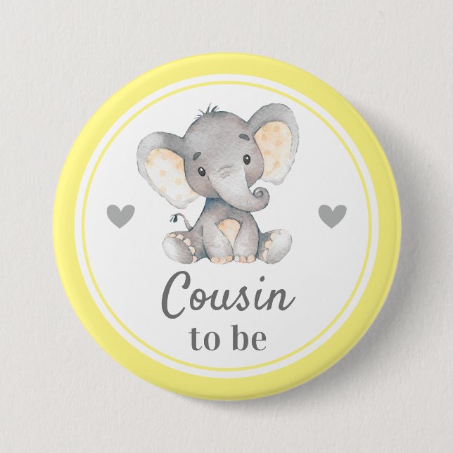 Macaron Rond 7,6 Cm Cousin pour être gris jaune Petit Baby shower d'ar (Devant)