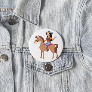 Macaron Rond 7,6 Cm Cowgirl Monter Un Bouton À Cheval