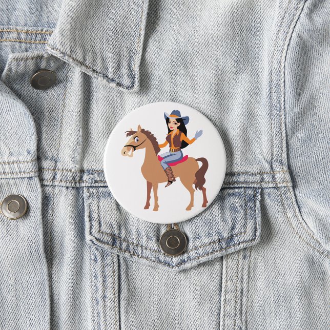 Macaron Rond 7,6 Cm Cowgirl Monter Un Bouton À Cheval (Créateur téléchargé)