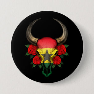 Macaron Rond 7,6 Cm Crâne de Taureau de drapeau du Ghana avec les