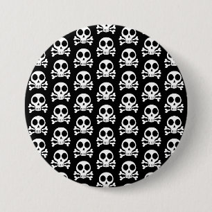 Macaron Rond 7,6 Cm crâne effrayant sur fond noir