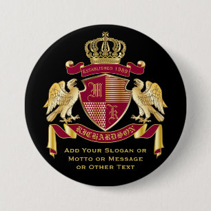 Macaron Rond 7,6 Cm Créez votre propre blason d'armoiries d'aigle roug
