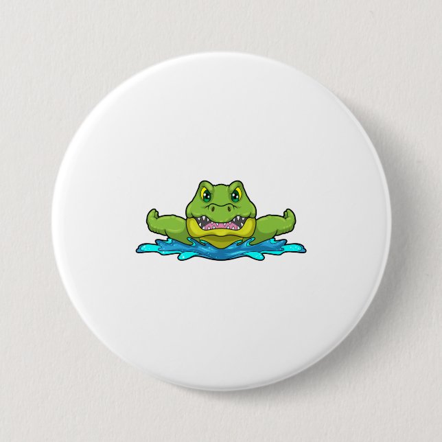 Macaron Rond 7,6 Cm Crocodile à nager dans l'eau (Devant)