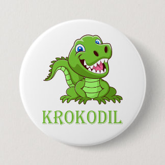 Macaron Rond 7,6 Cm Crocodile de dessin animé vert blanc